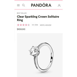 Pandora Clear Sparkling Crown Solitaire Ring Size 6.5-7